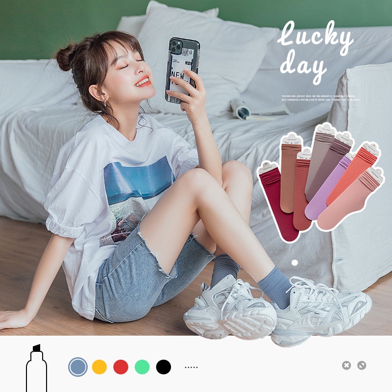 Tất vớ nữ nam cao cổ dài trắng dễ thương hàn quốc đẹp iLita chân thấp nhún đủ màu trơn đen, đỏ, vàng, xám, xanh