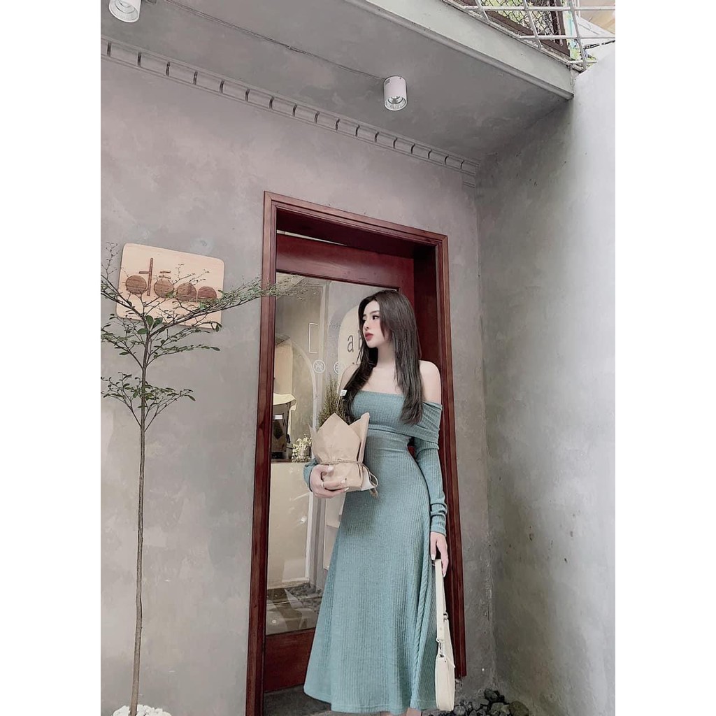 🎀HÀNG LOẠI 1🎀 Đầm Maxi Trễ Vai Dáng Xoè Siêu Xinh, Váy Len Trễ Vai Dài Tay Cao Cấp