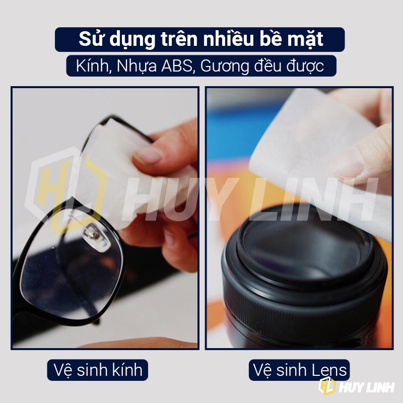 Khăn lau kính Nano Hộp 100 miếng chống bụi, vân tay, sương, hơi nước sử dụng được cho Lens điện thoại, máy ảnh, DSLR