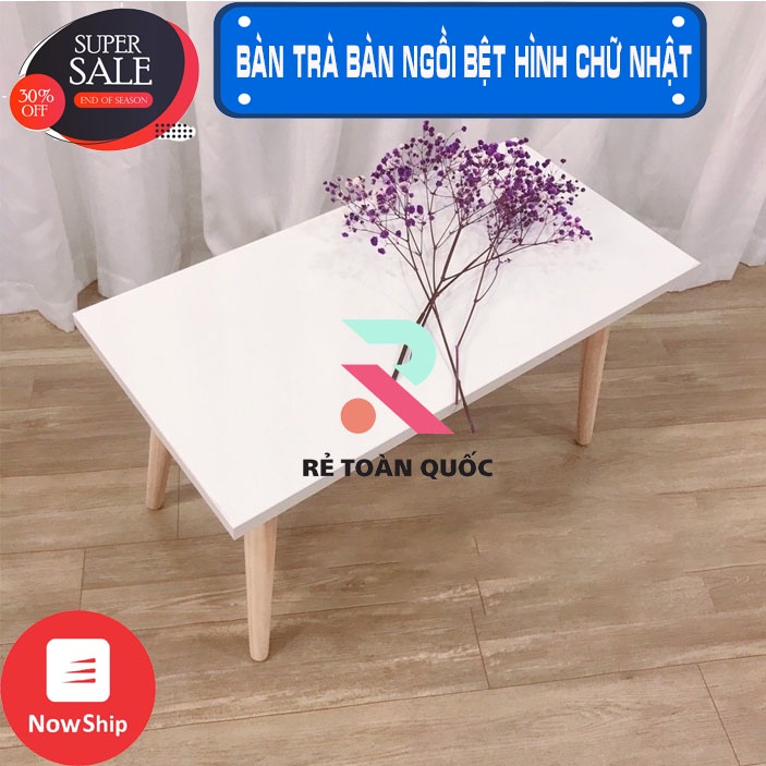 Bàn ngồi bệt hình chữ nhật giá sỉ cao cấp màu trắng chân gỗ, nhỏ gọn, tiết kiệm không gian decor phòng