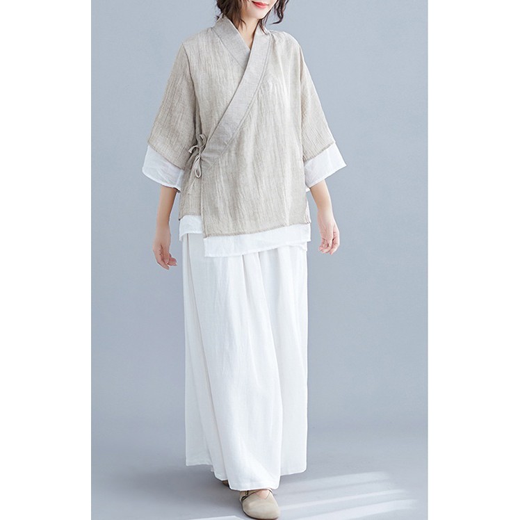 Đồ lam chùa cao cấp Thiền Chay, trang phục ngồi thiền và tập yoga vải đũi mềm 2 lớp cổ chéo
