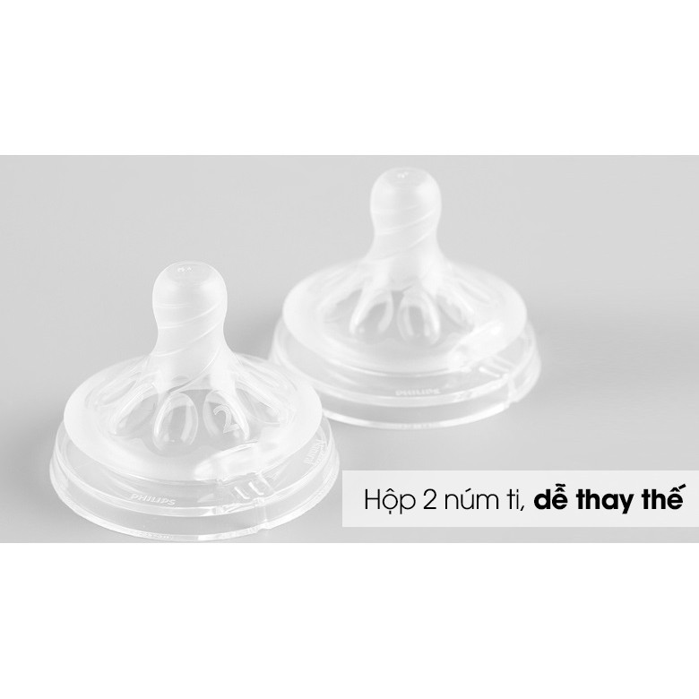 Núm ti silicone Philips Avent Natural cho trẻ từ 1 tháng tuổi (Vỉ 2 núm)