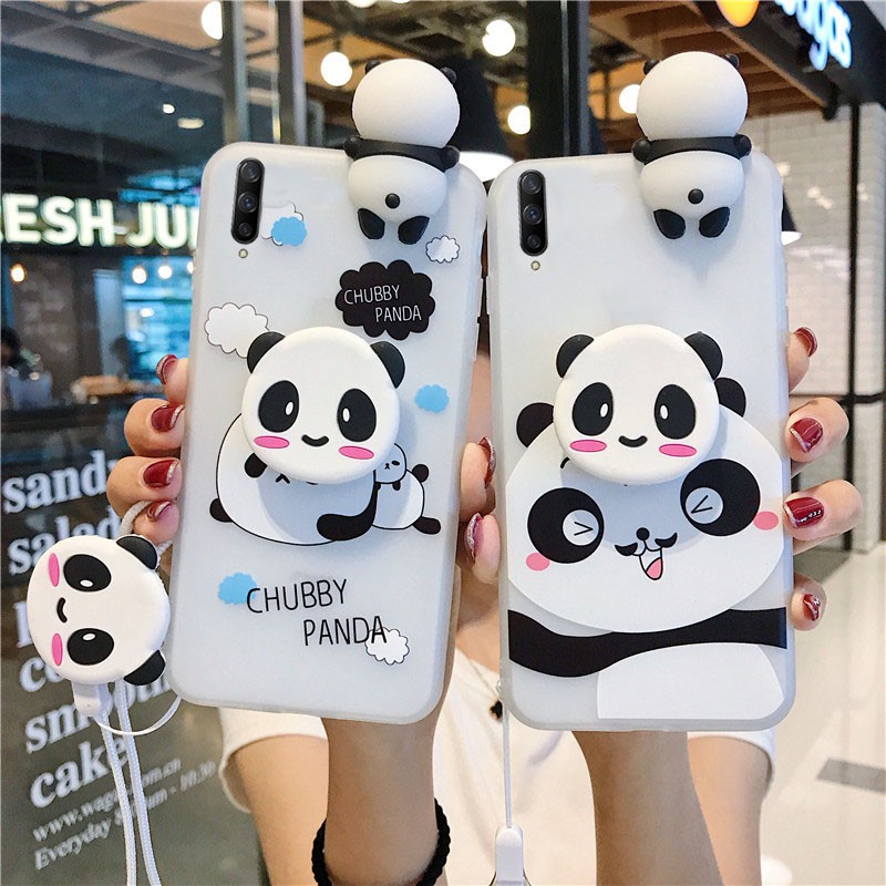 Ốp lưng iPhone X XR XS Max 8 7 6 6S Plus SE 2020 Cartoon cute Panda soft TPU Case Cover+Stand+Lanyard