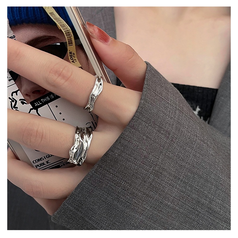 Nhẫn Hở Thiết Kế Bất Đối Xứng Phong Cách Hip Hop Thời