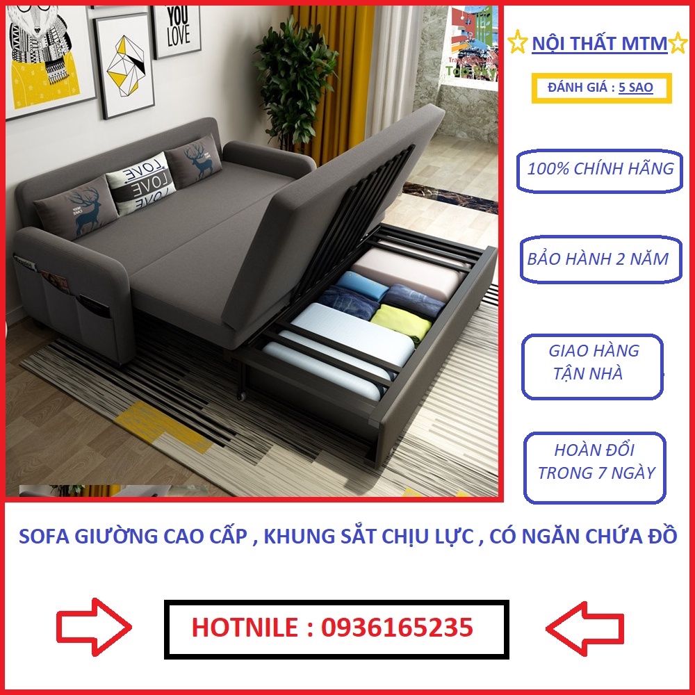 Sofa Giường Cao Cấp Khung Thép Có Ngăn Chứa Đồ, Giường Sofa Thông Minh Đa Năng Gấp Xếp Gọn Thành Ghế Sofa Nhập Khẩu