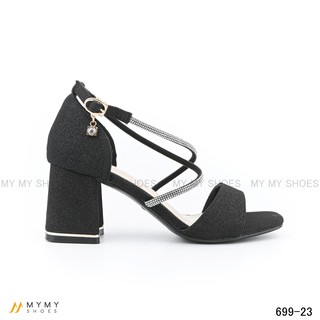 Sandal kim tuyến pha dây chéo bít gót vuông 5p mymy shoes 699-23