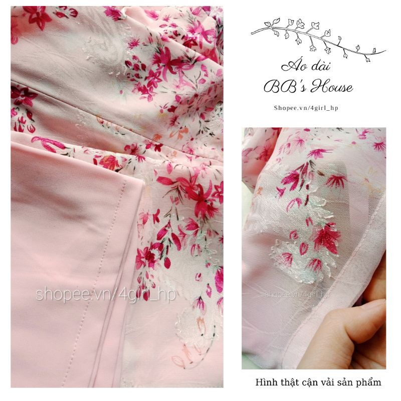 Áo dài hoa nhí 4 tà họa tiết hoa chùm cực duyên dáng