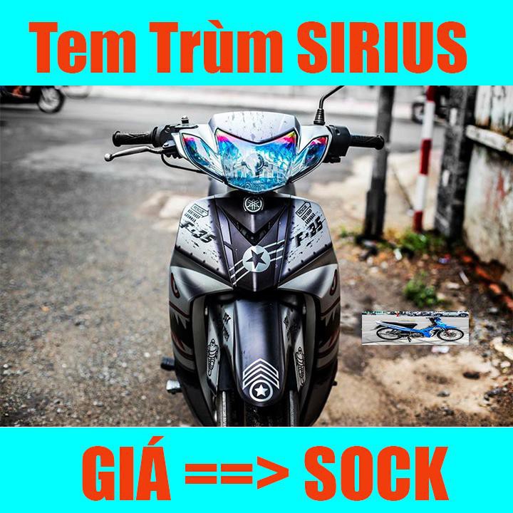 Tem trùm xe sirius trắng xám