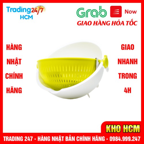 [Hỏa tốc HCM] Bộ rổ chậu hai lớp đựng rau củ quả KOKUBO hình tròn màu xanh Nội địa Nhật Bản