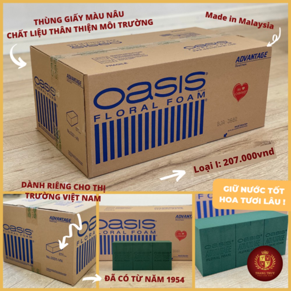 Xốp Cắm Hoa Tươi Oasis Chính Hãng Giữ Nước Tươi Lâu Made in Malaysia