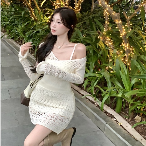 QKOOLE Đầm ôm  dài tay ôm dáng thời trang Hàn Quốc