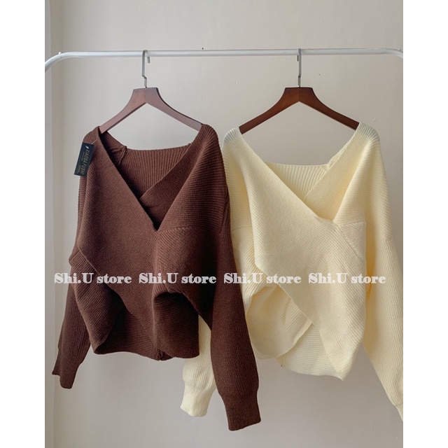 Áo Len Nữ Dài Tay Cổ V Vạt Chéo Sang Chảnh Chất Len Dày Dặn Ulzzang