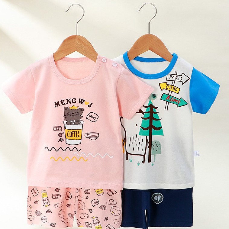 Bộ cộc tay, bộ ba lỗ mùa hè cho bé trai và bé gái hàng Quảng Châu chất đẹp, mát size 73-100 (9-36 tháng)