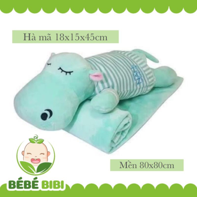 Bộ chăn mền gối 3 trong 1 hình hà mã đáng yêu (size bé)