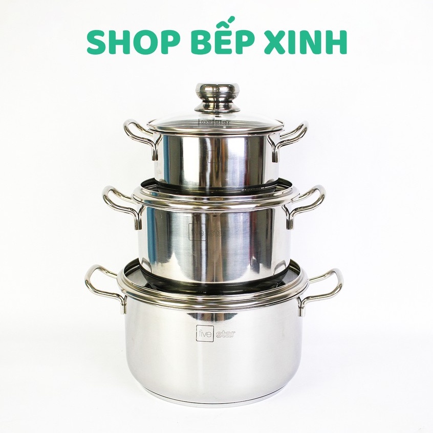 Bộ nồi Fivestar inox 430 nắp kính 3 đáy dùng được mọi bếp - nồi inox bếp từ cao cấp