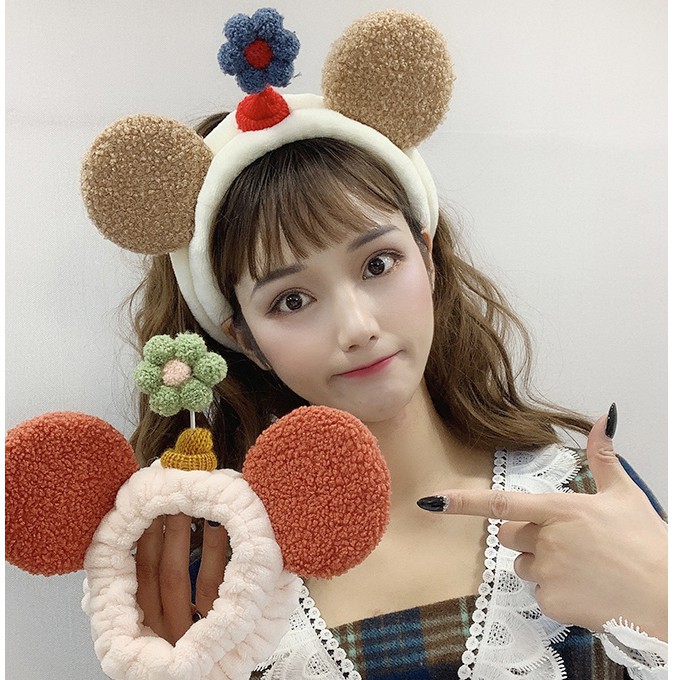 Băng Đô Cài Tóc Rửa Mặt Bằng Vải Bông Gắn Hoa Nhỏ Siêu Dễ Thương Phong Cách Hàn Quốc Dành Cho Nữ