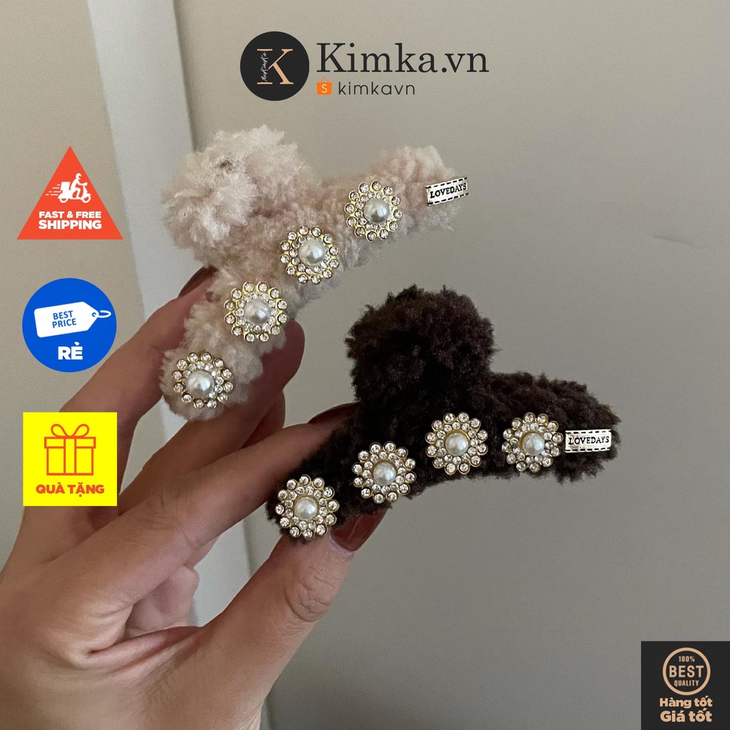 (0714) Kẹp Tóc Nhỡ Lông Cừu Hoạ Tiết Cổ Điển Sang Trọng