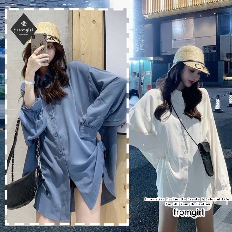 Áo sơ mi tay dài dáng rộng phong cách Hàn Quốc cổ điển dành cho phái nữ