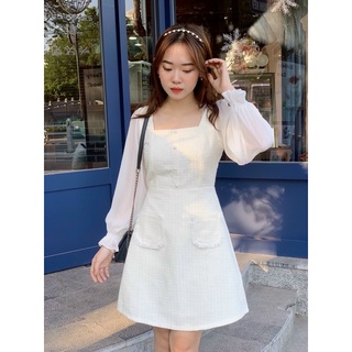 Váy dạ tweed túi phối tay voan - vaa02