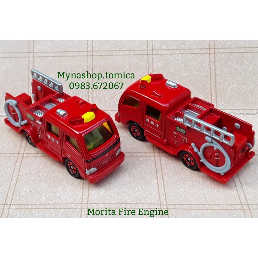 Xe mô hình tĩnh tomica tỉ lệ 1/64 - Morita Fire Engine - xe cứu hỏa - bánh xe màu đỏ.