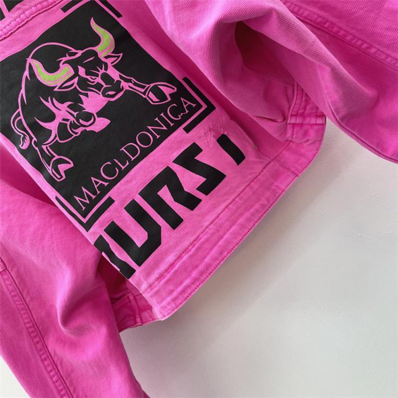 Áo Khoác Denim Dáng Ngắn In Hoa Hồng Đỏ Cá Tính Cho Nữ