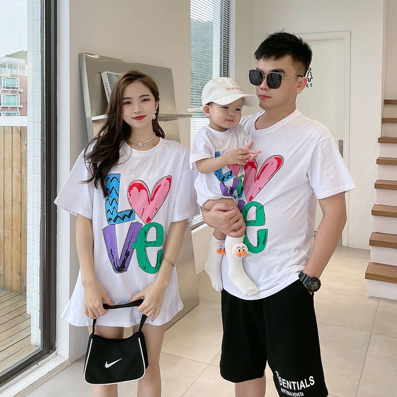 Áo gia đình Familylove - áo váy đầm gia đình LOVE sắc màu chất liệu cotton 100% mềm mịn siêu mát