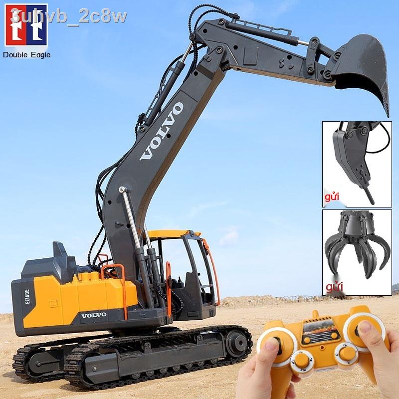▥ ○ ♝ ❈ (Mới về)☏☜☇Double Eagle hợp kim lớn máy xúc điều khiển từ xa sạc di động xe kỹ thuật không dây mô hình cậu bé đồ