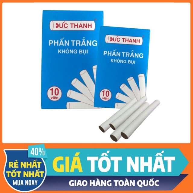 Phấn Trắng Viết Bảng Không Bụi Đức Thanh-Vỏ Màu Xanh(10 viên/ Hộp)