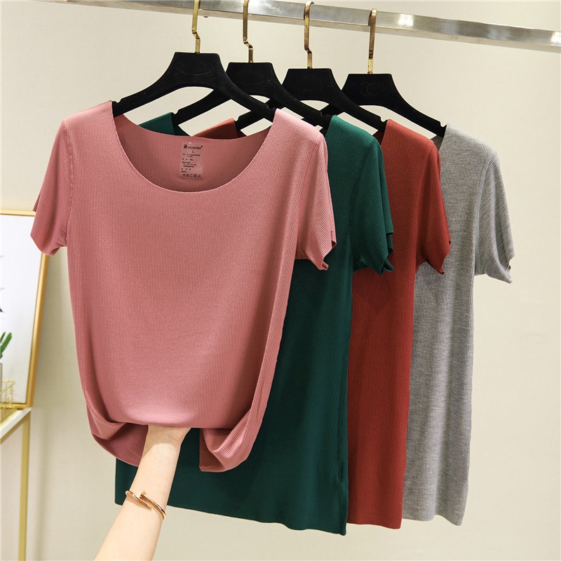 Áo Thun Cotton Không Đường May Màu Trơn Đơn Giản Hợp Thời Trang