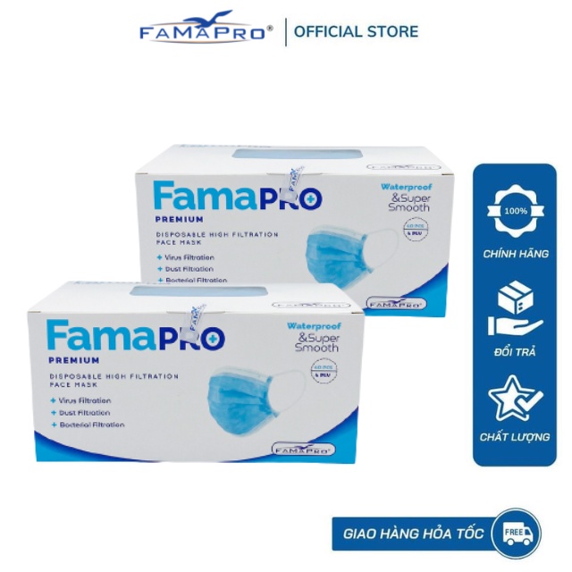 [PREMIUM COMBO 2 HỘP 40 CÁI] Khẩu trang y tế cao cấp 4 lớp kháng khuẩn Famapro Premium