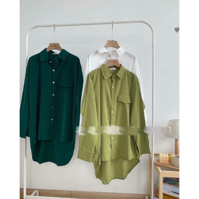 [NEW] Áo Sơ Mi Dài Tay Vạt Bầu- Sơ Mi Form Rộng Oversize 3 Mầu HotHit (Hàng Sẵn)
