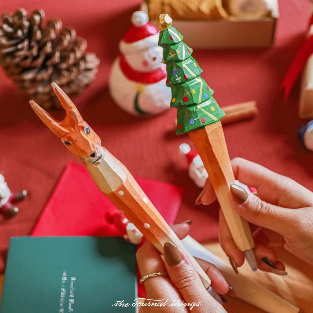 Bút Gel Gỗ Trang Trí Giáng Sinh, Christmas