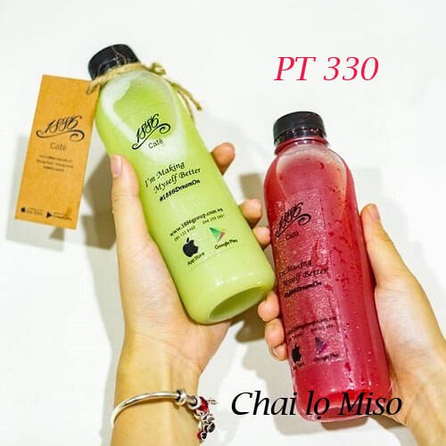 50 Chai nhựa pet nắp đen 330ml cao tròn - vuông cao -  tam giác - nón