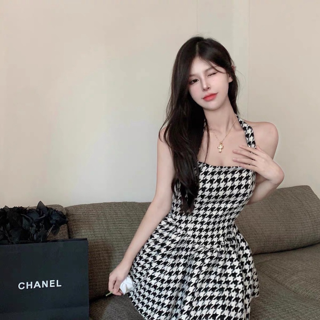 Váy Dạ Nữ 2 Dây Dáng Xòe Ulzzang, Đầm Chất Dạ Họa Tiết Kẻ