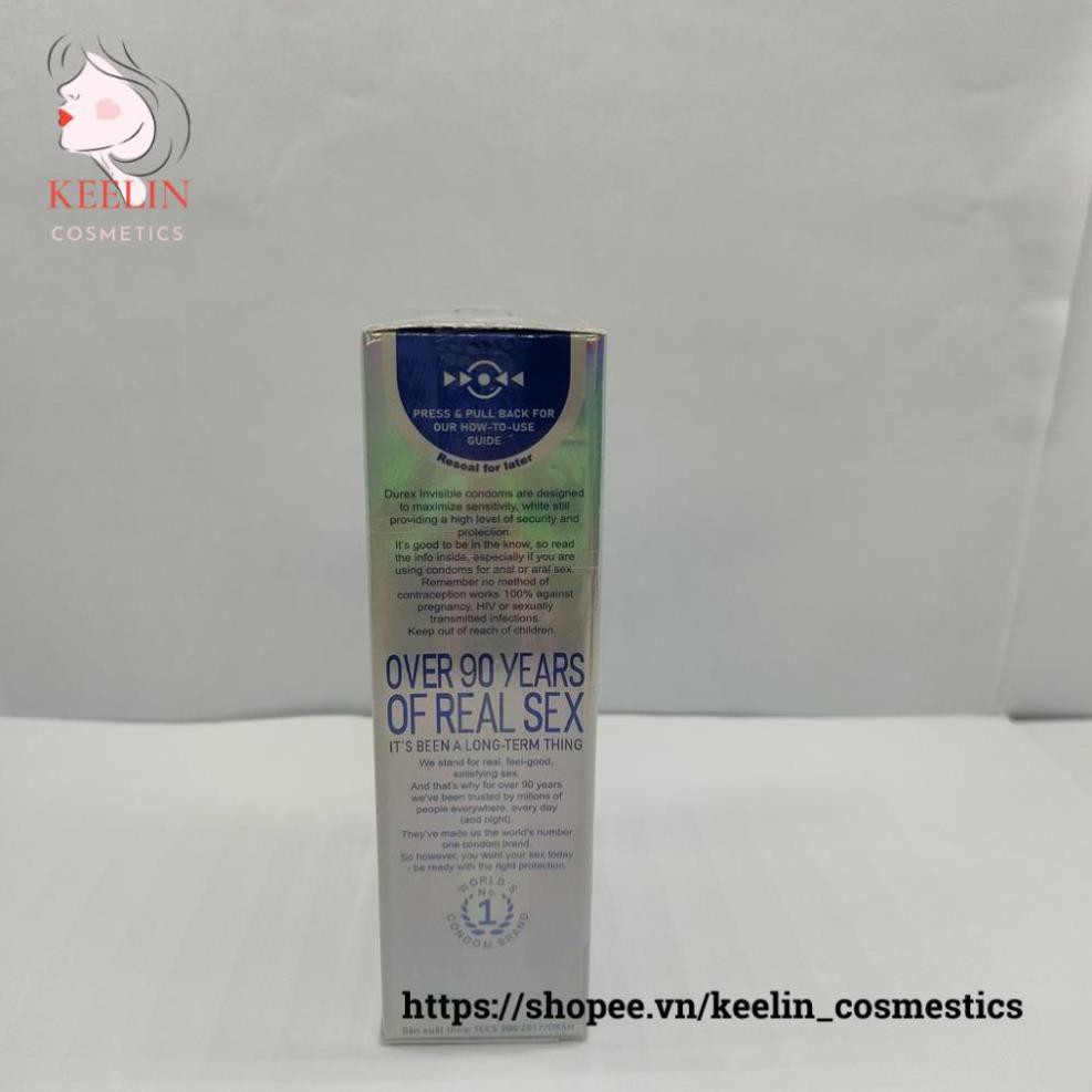 Bao cao su Durex Invisible Extra Thin extra sensitive siêu mỏng siêu mạnh chân thật hương yêu hộp 10c