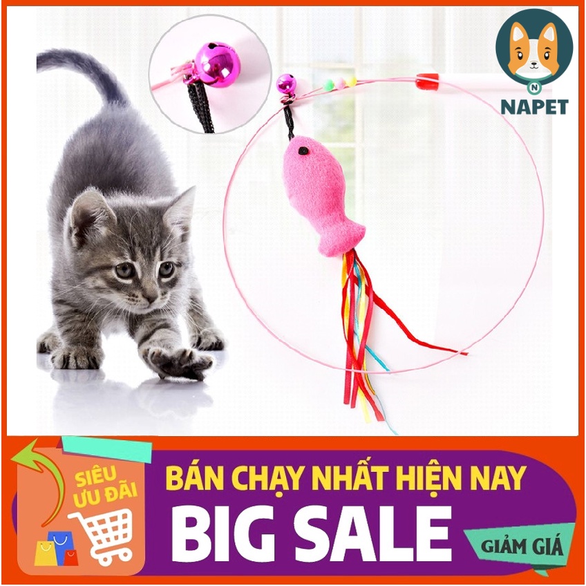 Cần câu mèo dây thép hình con cá kích thích vận động ở mèo, giúp chúng giải tỏa căng thẳng cho các bé mèo