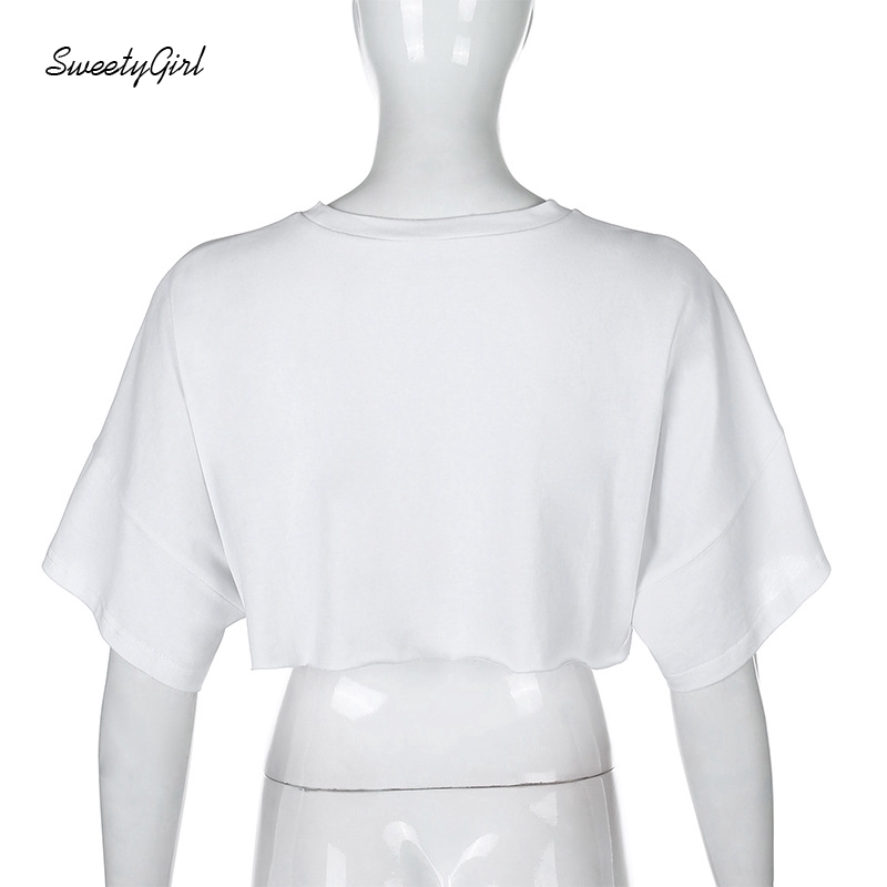 Áo Thun Croptop Tay Ngắn Cổ Tròn Màu Trơn Thiết Kế Dễ Thương