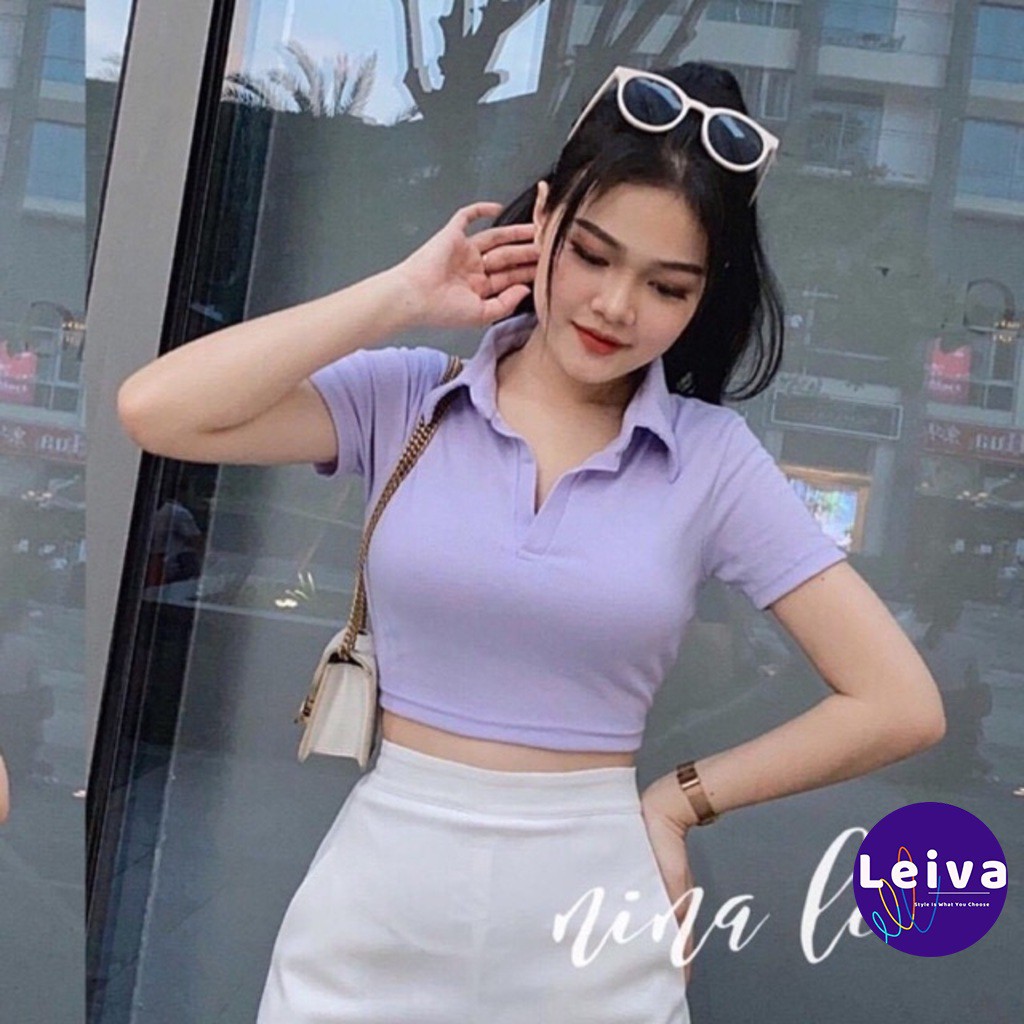 Áo croptop nữ kiểu ôm có cổ tay ngắn, Áo polo nữ croptop crt Ulzzang crop top sơ mi phông thun cổ bẻ sexy cá tính đen | BigBuy360 - bigbuy360.vn