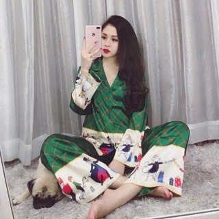 Bộ pizama cung đình xanh combo sĩ