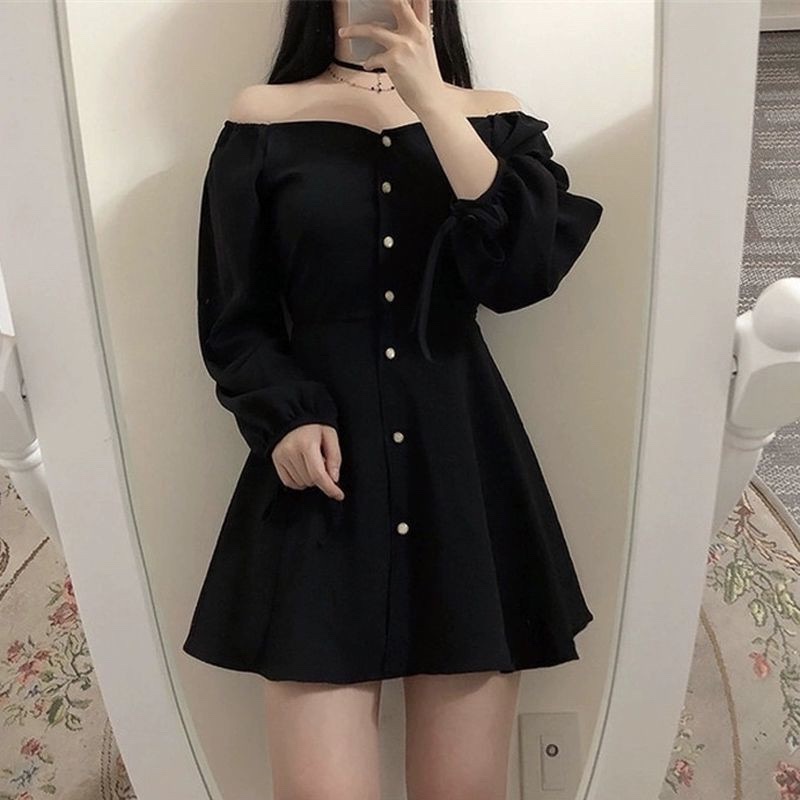 Váy Cổ Vuông Tay Dài Thắt Nơ Mặc Được 2 Kiểu Xinh Xắn Chất Liệu Tuyết Mưa