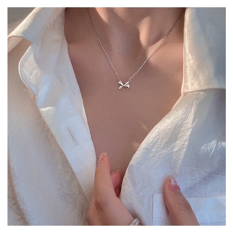 Vòng cổ Bạc 925 Mặt Hình Nơ Gợn Sóng Nước Thời Trang Hàn Quốc Cho Nữ