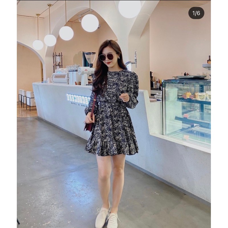 [Mã FAGREEN1505 giảm tới 30K đơn 99K] Váy hoa loang đen eo chun