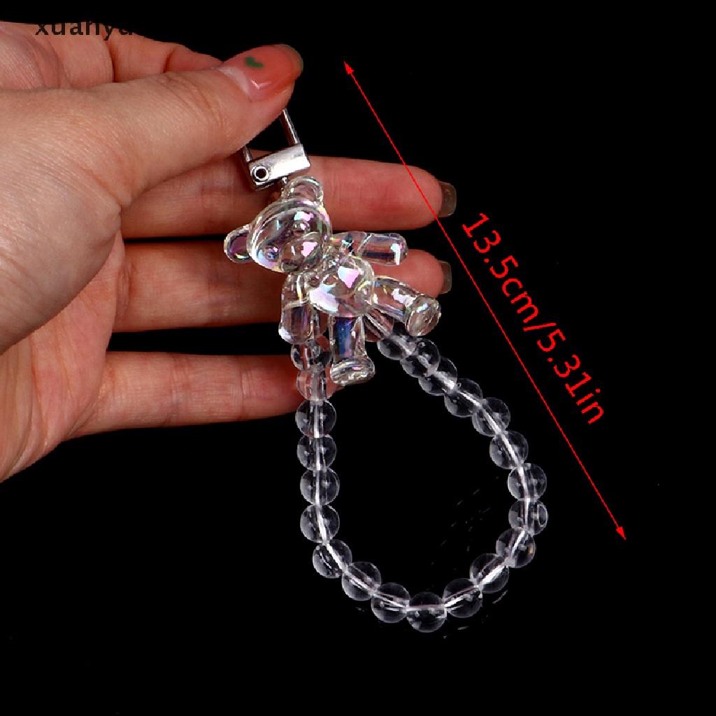 Móc Khóa Hình Gấu Trong Suốt Phối Hạt Pha Lê Lấp Lánh