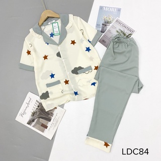 Bộ pijama lụa mango cộc dài cổ bèo