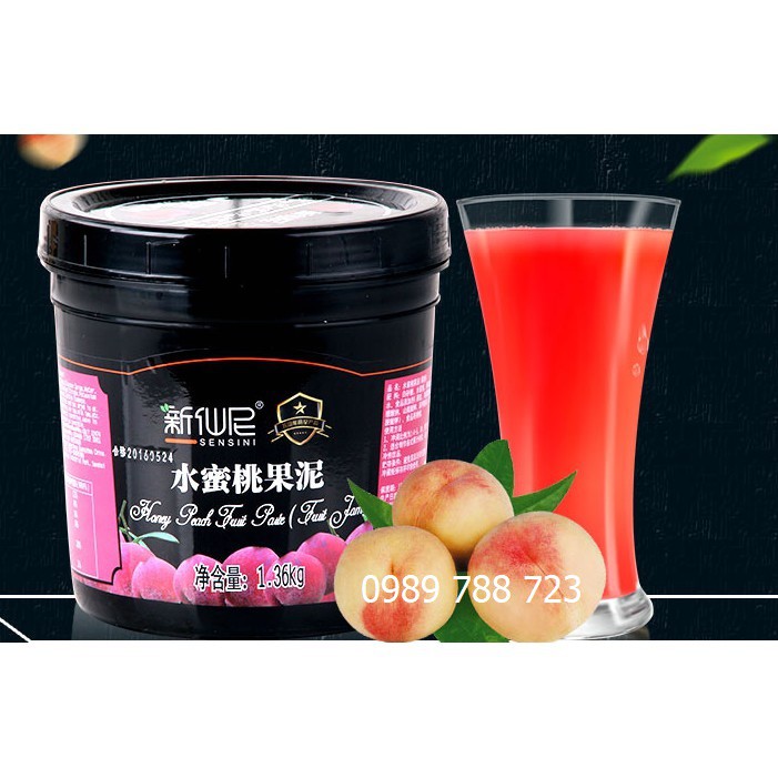 Mứt Sốt Đào Hồng Sensini 1.36kg - Sauce Đào Hồng làm trà sữa, trà hoa quả, sinh tố cực ngon