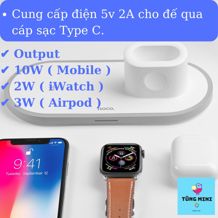 Đế Sạc Không Dây 3 In 1 Chính Hãng Sạc Không Dây Cho IPhone/ Apple Watch/ Airpod Tùng mini 681