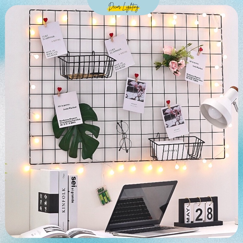 COMBO Khung Lưới Decor Và Dây Đèn LED Ánh Sáng Ấm Áp Lãng Mạn Siêu Xinh Trang Trí Phòng Làm Việc Và Bàn Học