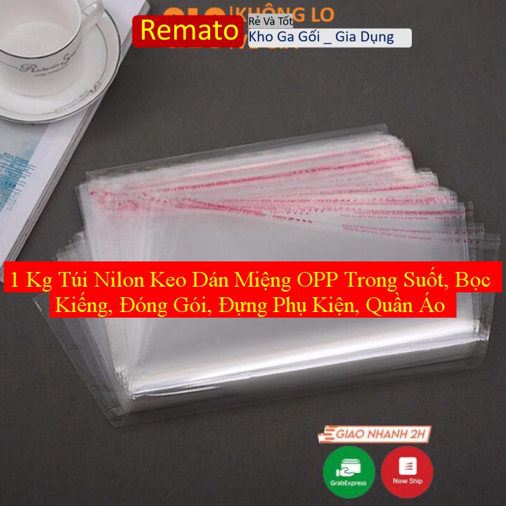 1 Kg Túi Nilon Keo Dán Miệng OPP Trong Suốt, Bọc Kiếng, Đóng Gói, Đựng Phụ Kiện, Quần Áo