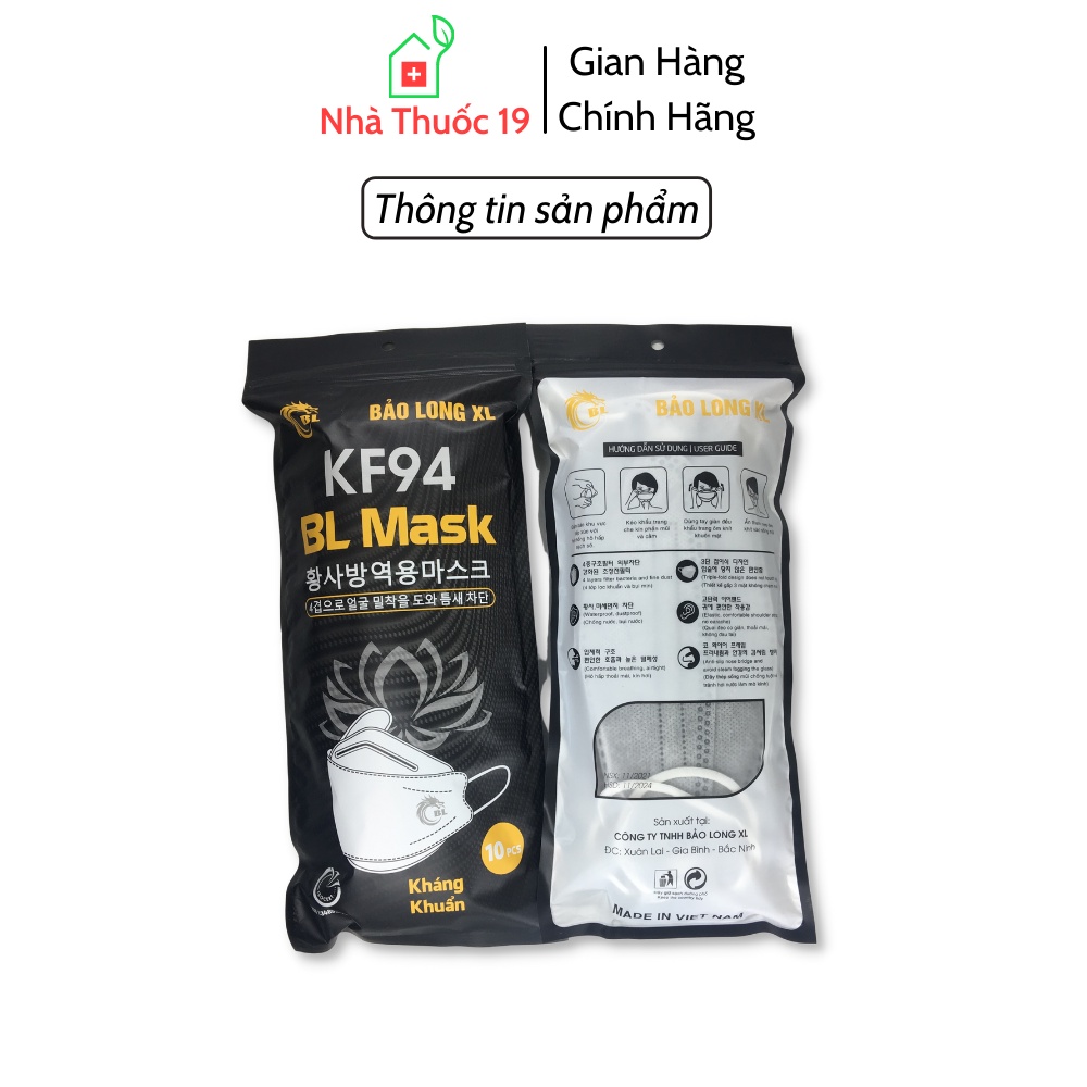 Khẩu Trang KF94 Thương Hiệu Bảo Long Mask Đạt Tiêu Chuẩn Hàn Quốc Khẩu Trang 4D Mask Bảo Long (50 chiếc)