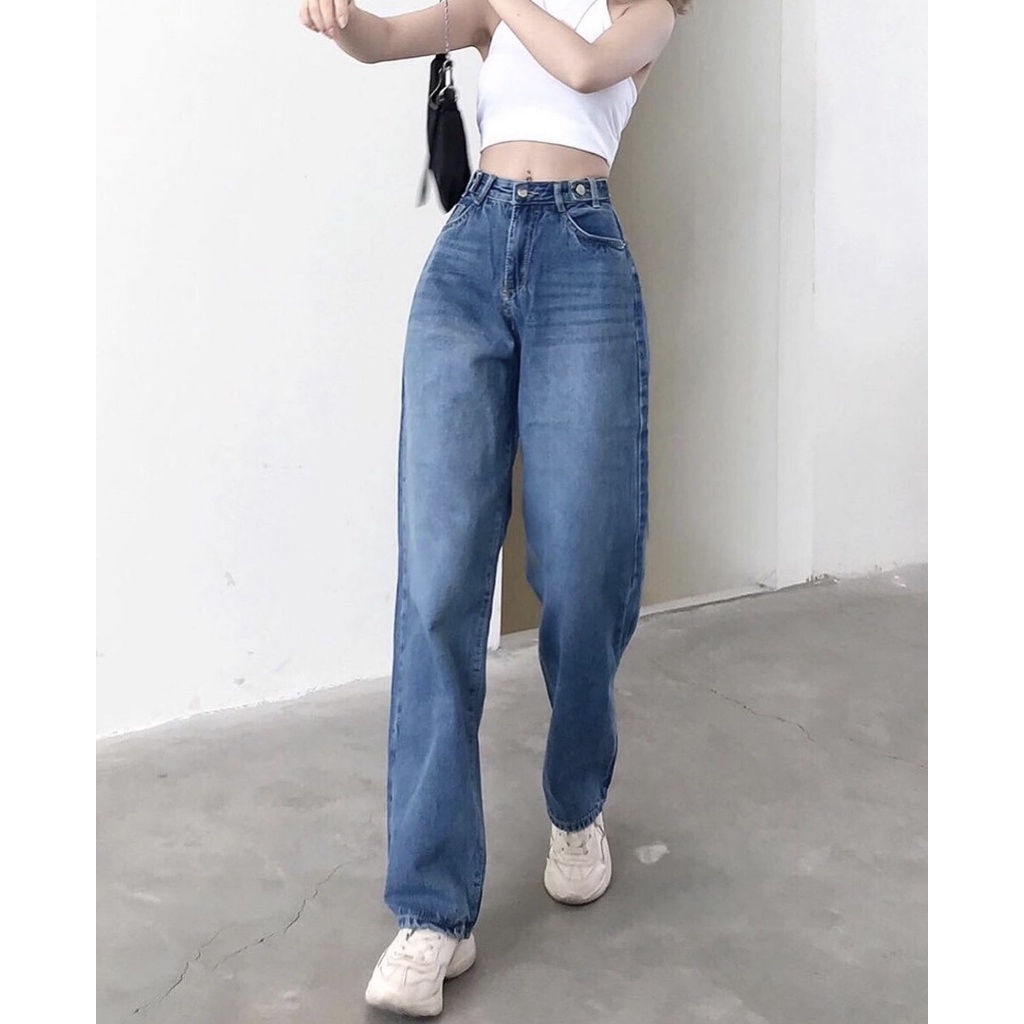Quần Baggy Jean Ống Rộng,QUẦN JEANS NỮ ỐNG SUÔNG CẠP CAO ĐÁNH BÁT (HÀNG CHẤT LƯỢNG)